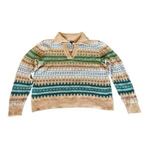 Talbots Johnny Collar Autumn Fair Isle Sweater - Size M